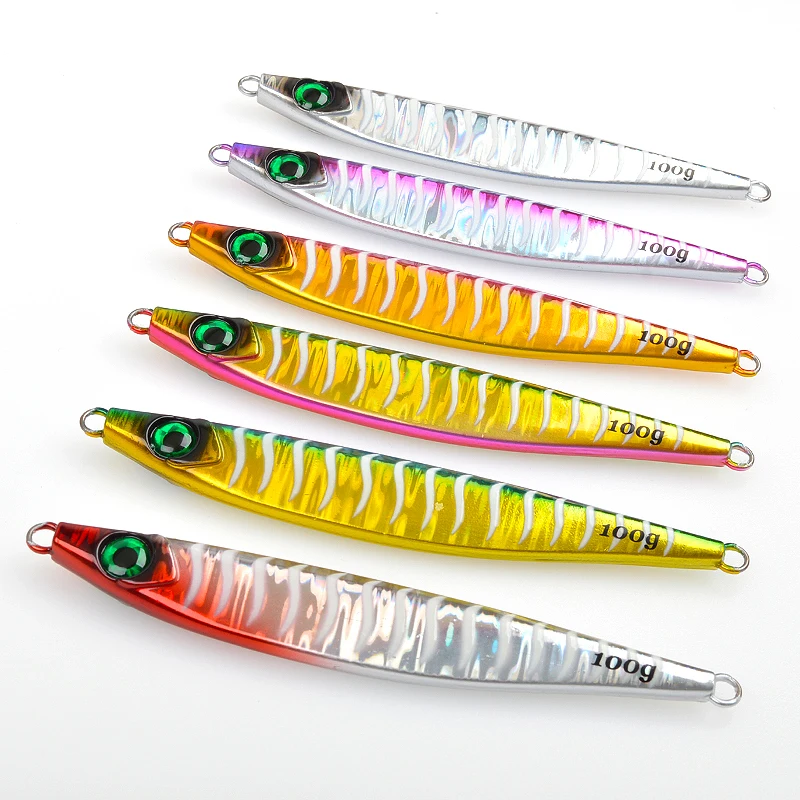 Señuelo de Jigging lento de 40g, 60g, 80g, 100g, plantillas de Metal que se hunden, señuelo de pesca luminoso, agua salada, lubina, cebo Artificial Vertical para lubina - imagen 4