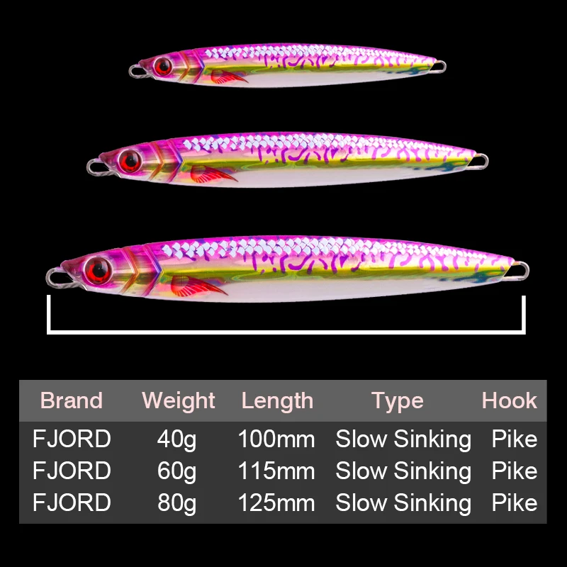 FJORD-plantilla de Metal con impresión 3D, plantilla Vertical con brillo nocturno, 40g, 60g, 80g, láser, brillo fuerte, punto UV de seda, anzuelo de Lucio, suministro de señuelo de pesca - imagen 4