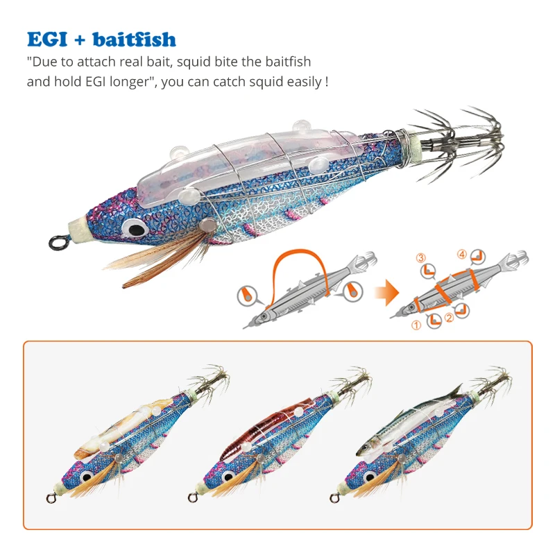 Nuevo 14pc Webfoot pulpo Egi señuelo de pesca calamar Jig Egi gancho Artificial incluido luminoso sepia cebo madera camarones para pesca - imagen 5