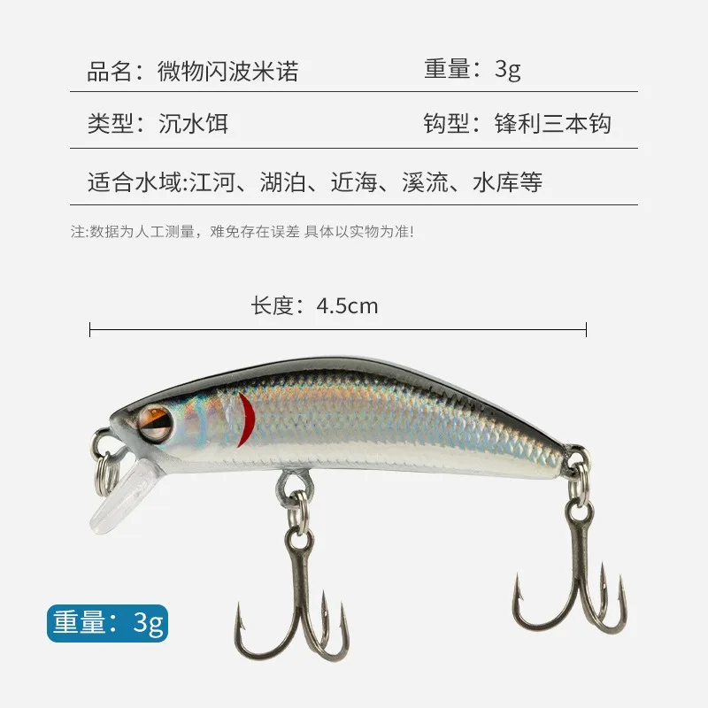 1 Uds 4,5 cm 3g Mini Minnow Señuelos de Pesca Wobblers hundimiento cebo duro de plástico Artificial Crankbait Jerkbait Pesca aparejos de lubina - imagen 4