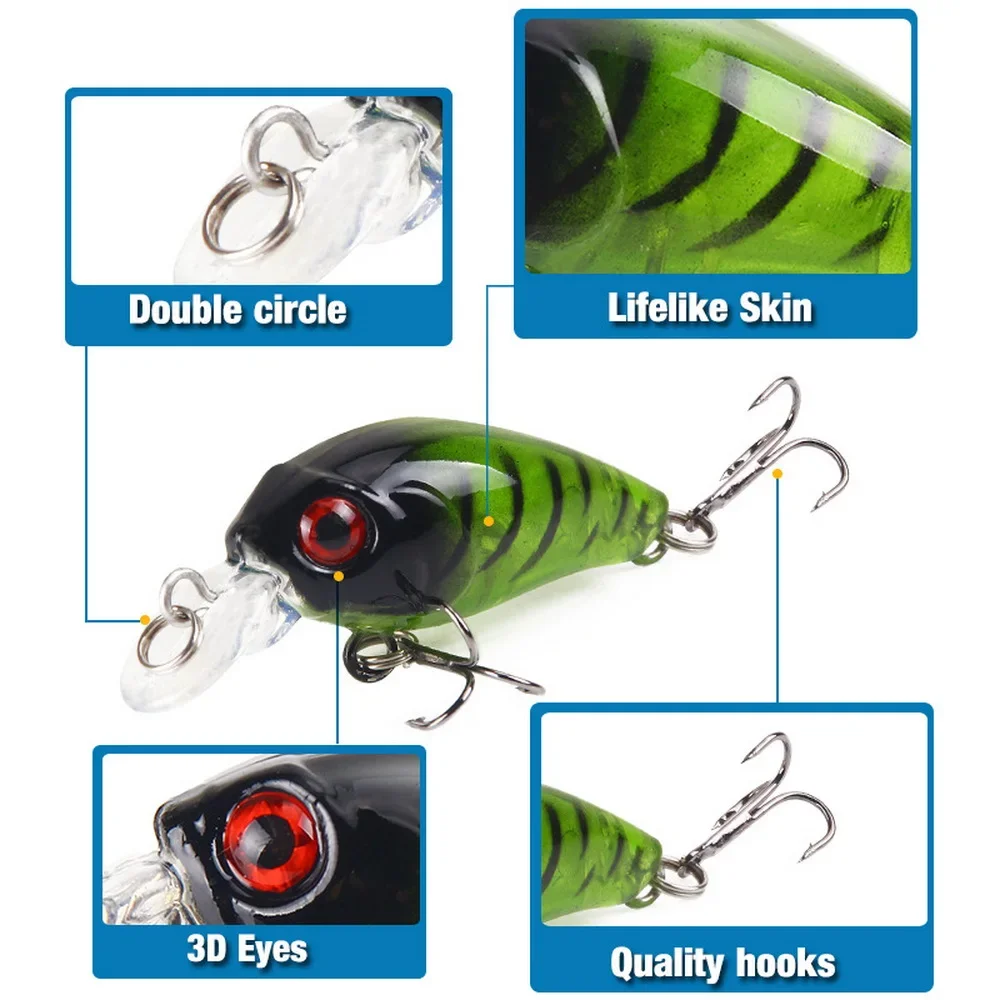4 Uds. Mini cebo duro con manivela biónica de agua superior 45mm 4g Minnow Wobbler señuelo de pesca Swimbait con anzuelo triple para trucha carpa lubina - imagen 4