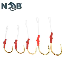 NGB 2 uds anzuelo de pesca de mar de acero rico en carbono ayuda 5/0-12/0 #   Ganchos de asistencia con plantilla de púas con accesorios de cuerda trenzada