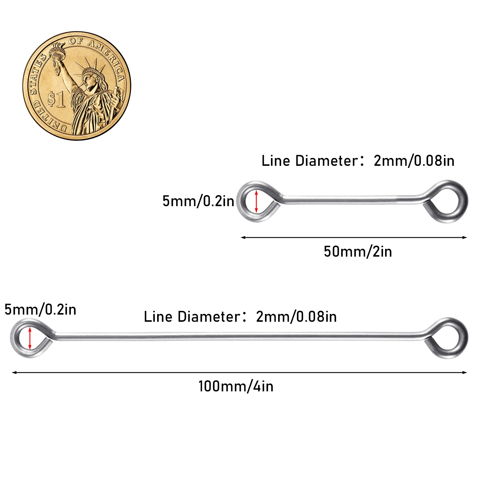 100 Uds. Cables de bucle de plomo para pesca de cola larga, plomo de peso, hacer bucle ocular, Clip de cebo DCA, molde de agarre, pesca de Surf de acero inoxidable - imagen 2