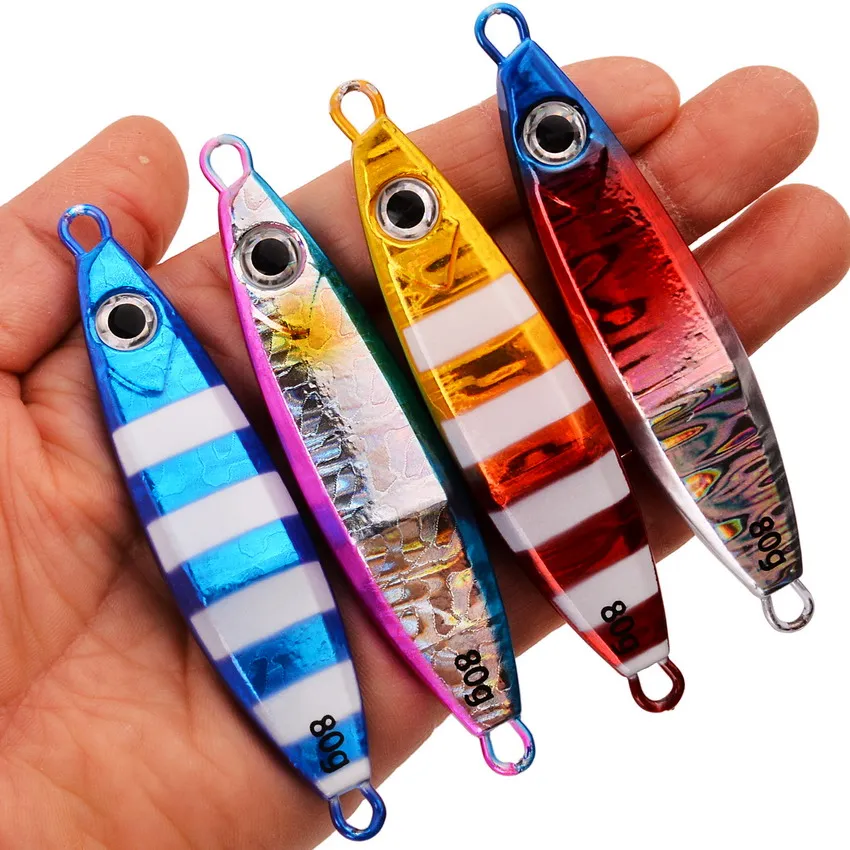 Señuelo de pesca con plantilla de Metal, Micro señuelos de Jigging, 40g, 60g, 80g, plantillas de Wobblers que se hunden para pesca en el mar, cebo duro Artificial luminoso - imagen 5