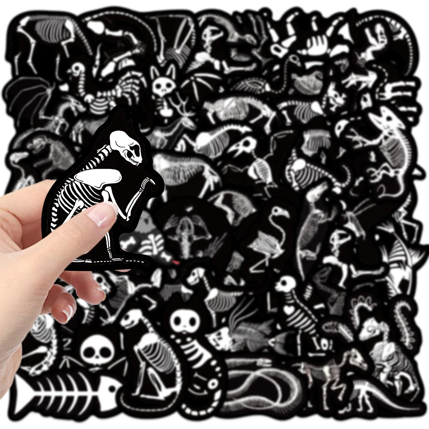 50pcs Black Animal Bones Cartoon Graffiti Stickers Phone Guitar Laptop Notebook Suitcase Water Cups Waterproof Sticker Kids Toys - imagen 2