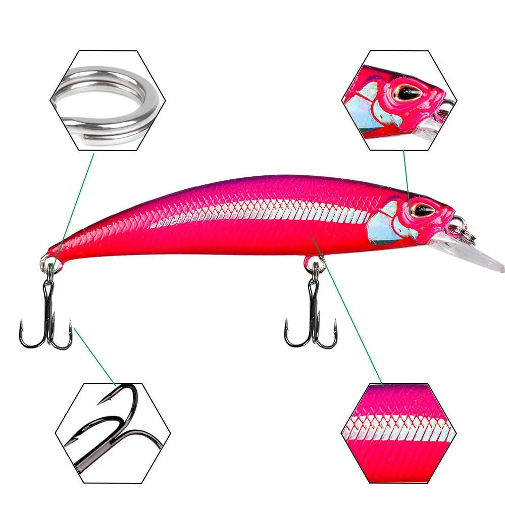 Señuelo de pesca en caja de 5 piezas, 9g/7cm, que se hunde señuelo de pececillo, cebo duro, equipo de pesca, ojos 3D con 2 anzuelos triples - imagen 4