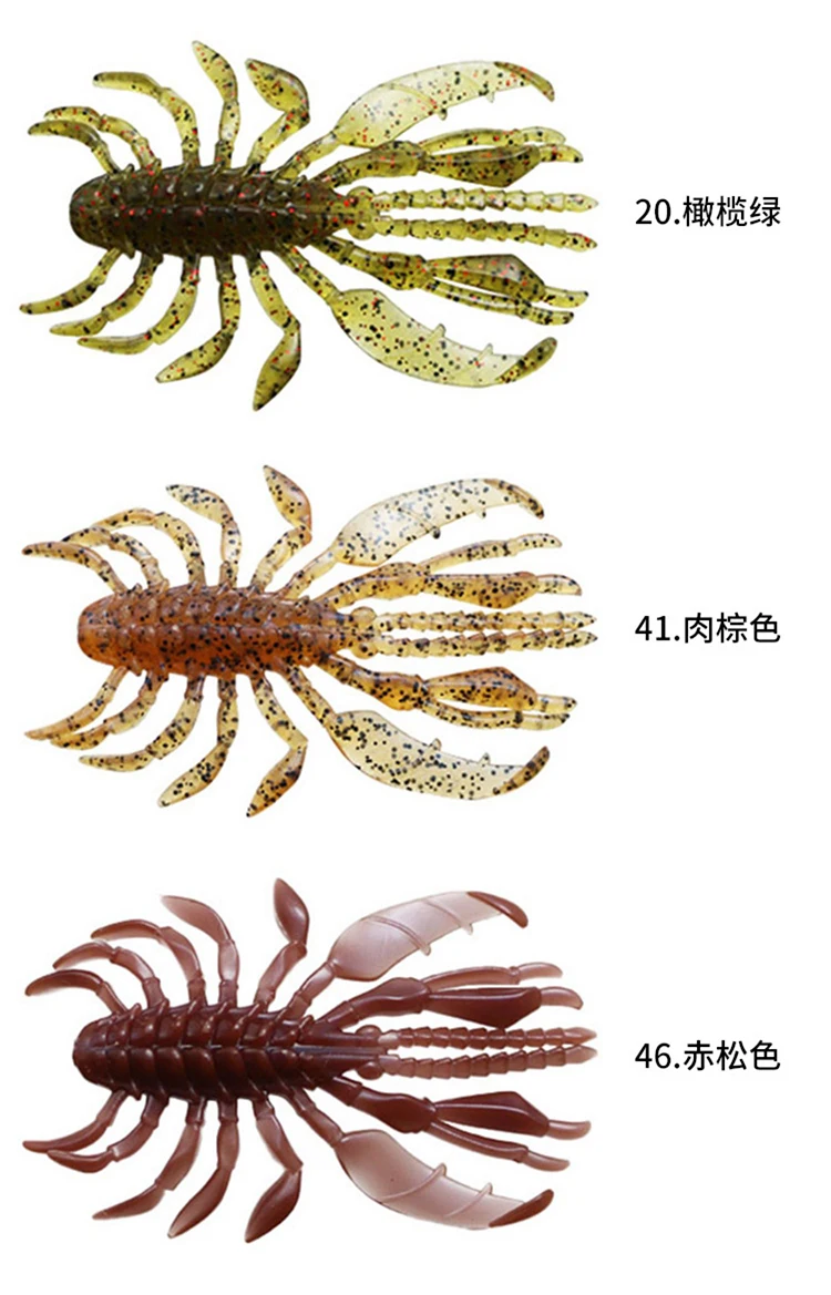 Una fila de tres señuelos de Scorpion de color diferente