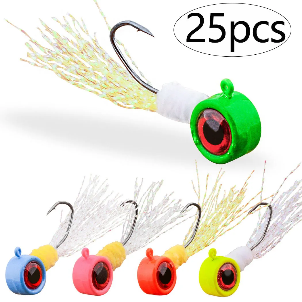 25 uds pesca tipo de pez Jig Head Marabú pluma Jig Head gancho señuelo bola redonda para lubina trucha Walleye Panfish Bluegill 1,75g-5g - imagen 2