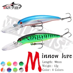 WALK FISH-Señuelos de pesca de pececillo grande, de largo alcance, 90mm, 12g, buceo profundo, Crankabits duros, Wobblers, anzuelos de calidad, aparejos de pesca