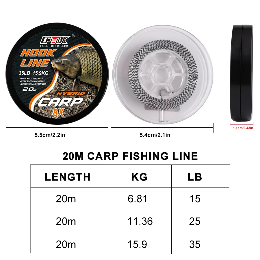 FTK línea de pesca de carpa, anzuelo suave, 15/25/35lb, línea trenzada sin recubrimiento, aparejo para el cabello, aparejos de pesca gruesos, 20m - imagen 4