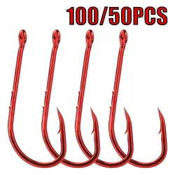 Anzuelos de pesca 100/50 Uds., anzuelos de pesca de acero rico en carbono