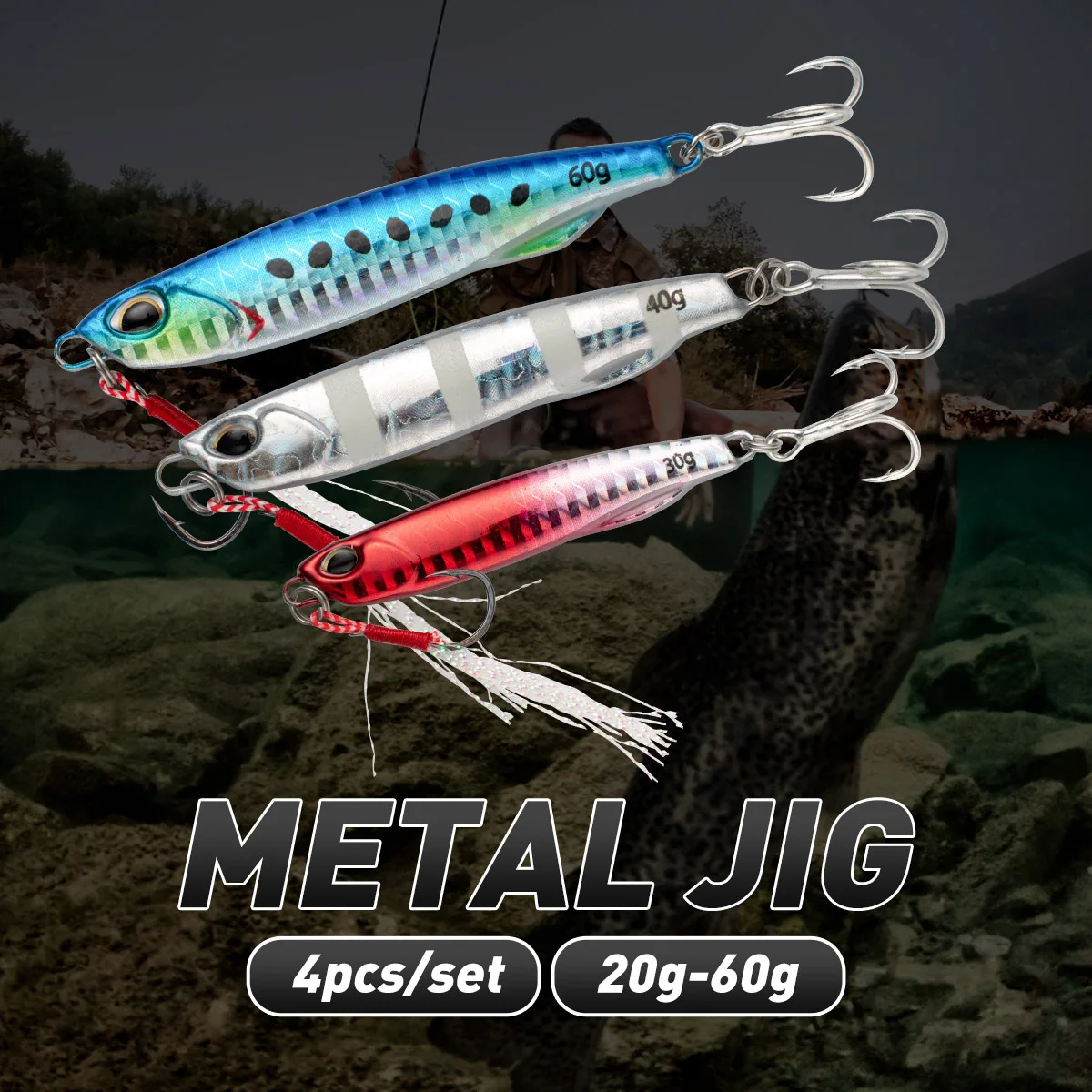 Señuelos de pesca, 20g, 30g, 40g, 60g, juego de señuelos de cebo de Metal, señuelos de jigging para cebo de pesca de agua de mar - imagen 5