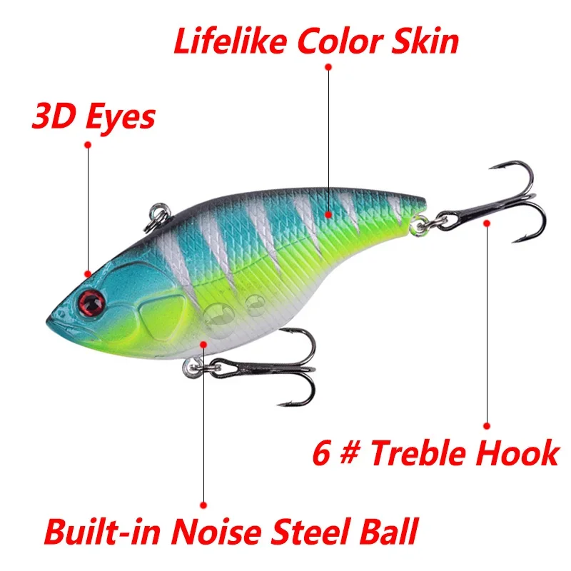 Señuelo de Pesca Hundido Vibrador, 1 unidad, 7,2 cm, 18 g, VIB, Wobblers para curricán, aparejos de pesca de invierno, anzuelos triples, señuelo artificial para perca - imagen 4