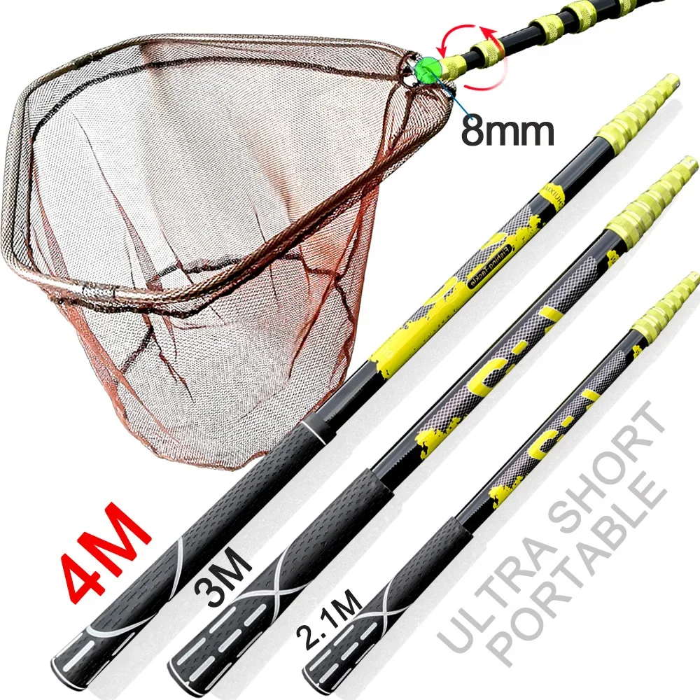Red de mano de pesca BAKAWA, telescópica plegable con mosca, redes de aterrizaje portátiles ultraligeras de alto carbono, 2,1/3/3,6/4M, accesorios de pesca de carpa - imagen 2