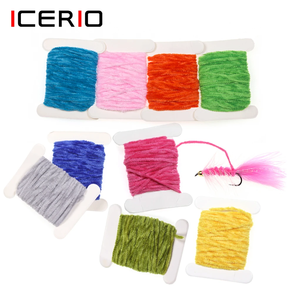 ICERIO 2 tarjetas/10M 2mm 3mm 4mm pesca con mosca atado Chenllie hilo para Wolly Bugger gusano moscas Ninfa patrón Leech Streamer señuelo cebo