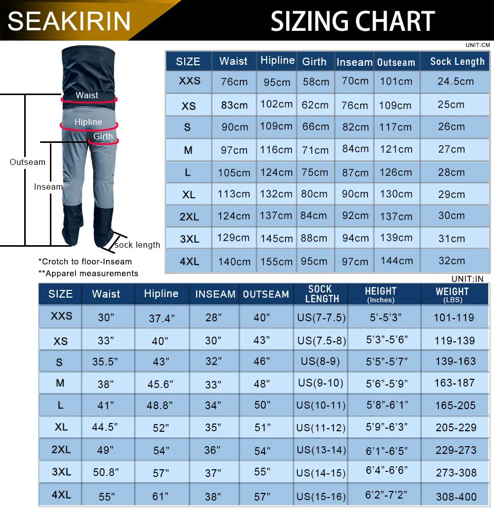 Descubra el ajuste perfecto con la tabla de tamaño integral de Seakirin para los pantalones para hombres