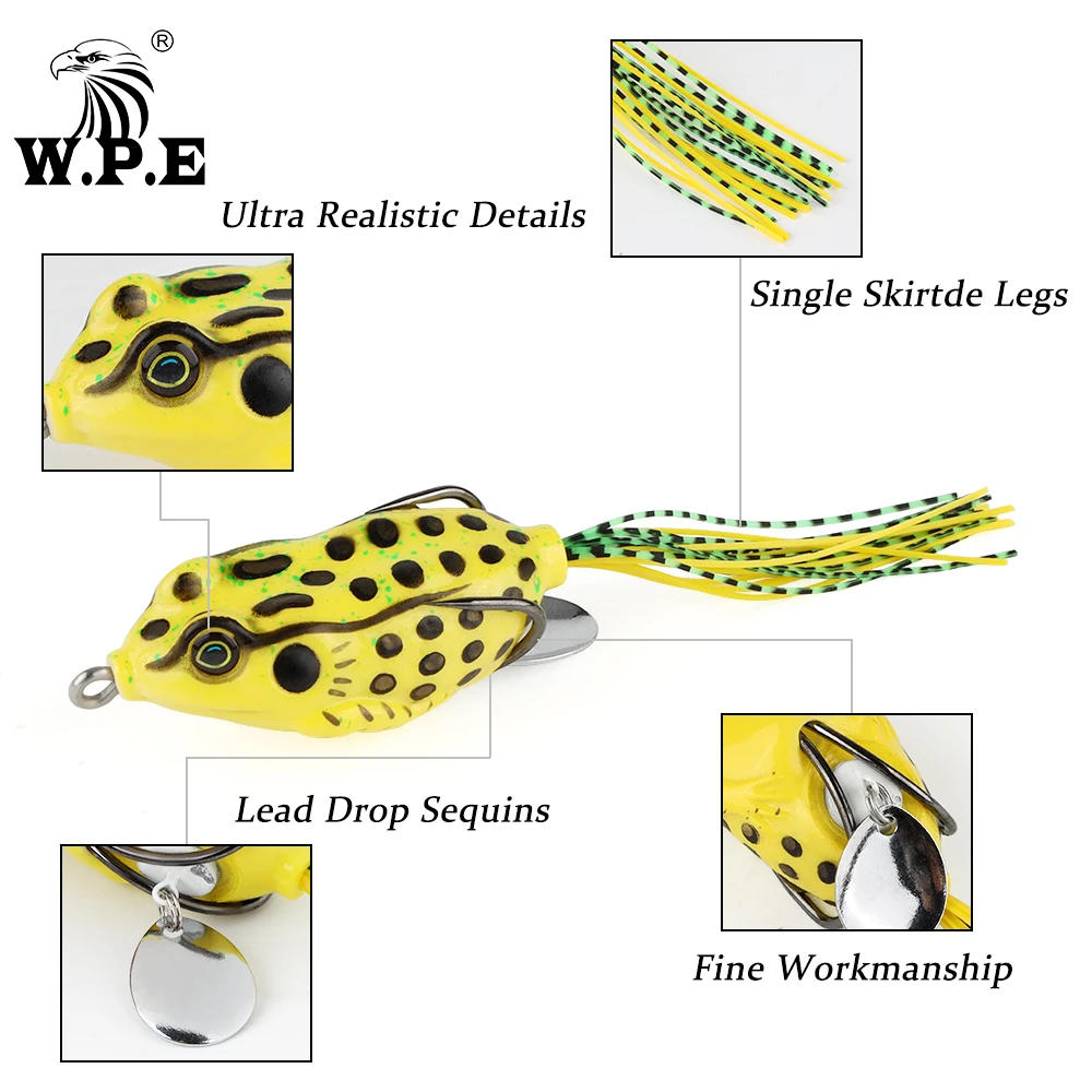 W.P.E-señuelo de rana de 1 piezas, cebo suave Topwater de 6cm y 15g, aparejos de pesca de silicona de goma, cuerpo hueco, pez gato, Lucio, cabeza de serpiente - imagen 4