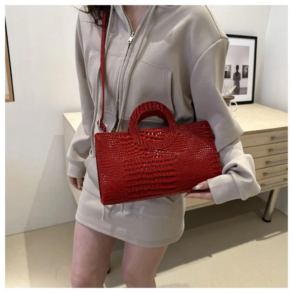 Bolsos Retro de cuero PU para mujer, bolso de hombro con patrón de cocodrilo de alta capacidad, bolso cuadrado - imagen 2