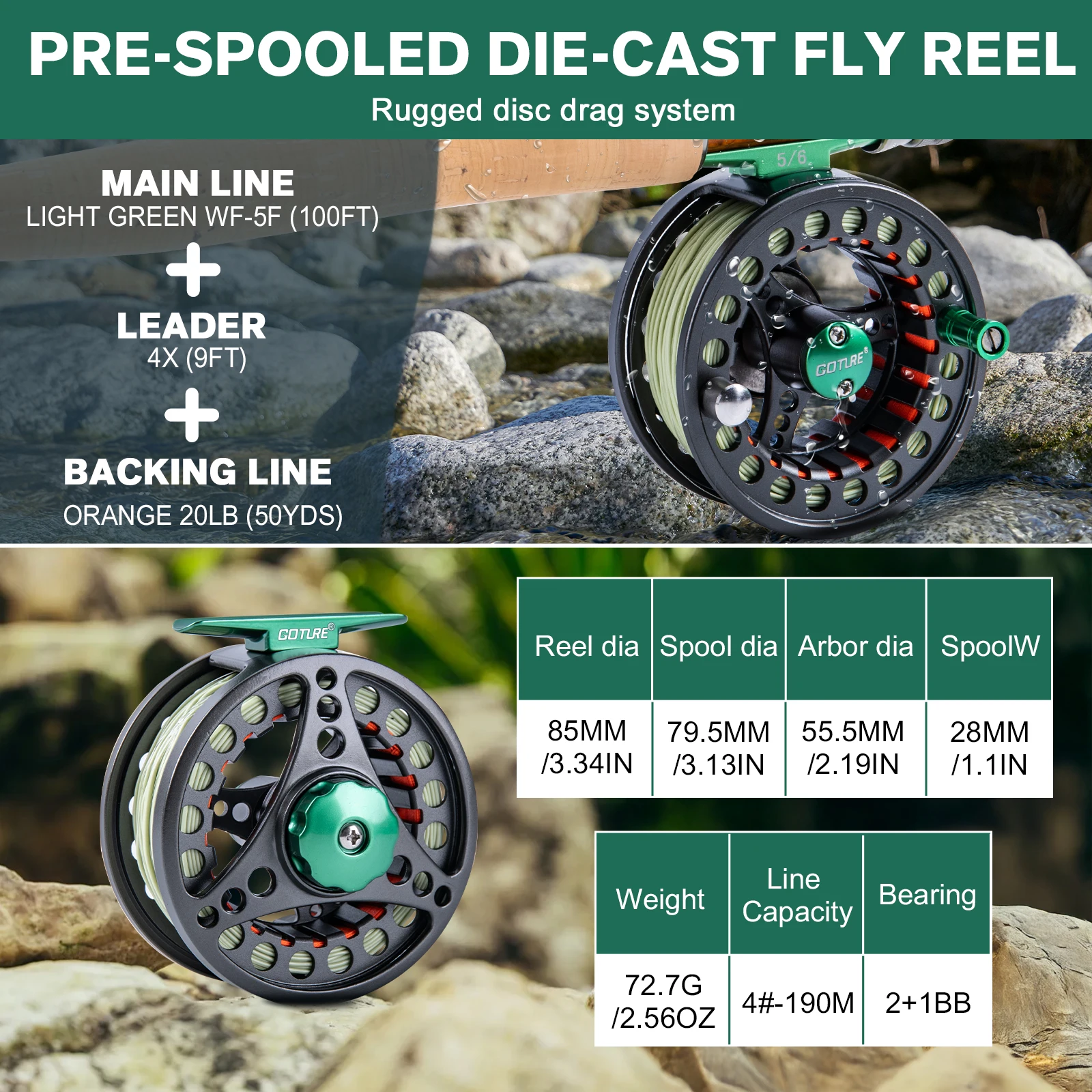 Goture 2,7M 9FT # 5 # Juego de 6 carretes de caña de pescar con mosca, Kit completo de 13 Uds con Estuche De Viaje, Combo de Baitcasting portátil de 4 secciones - imagen 2