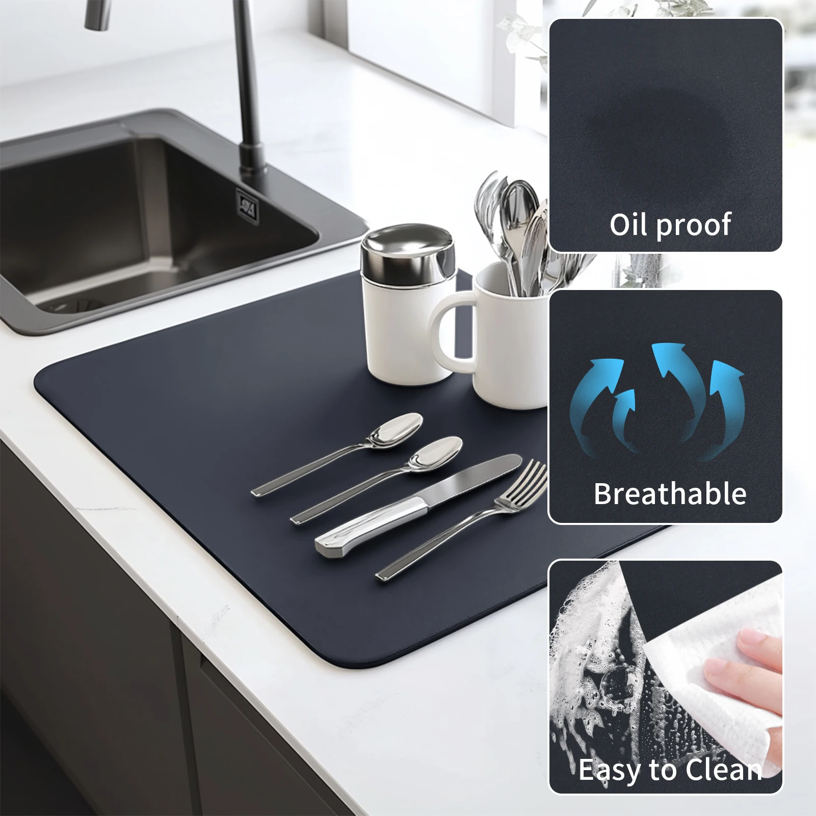 Estera absorbente de cocina grande súper absorbente, estera antideslizante para drenaje de platos de café, estera de secado rápido para drenaje de baño, estera de vajilla - imagen 3