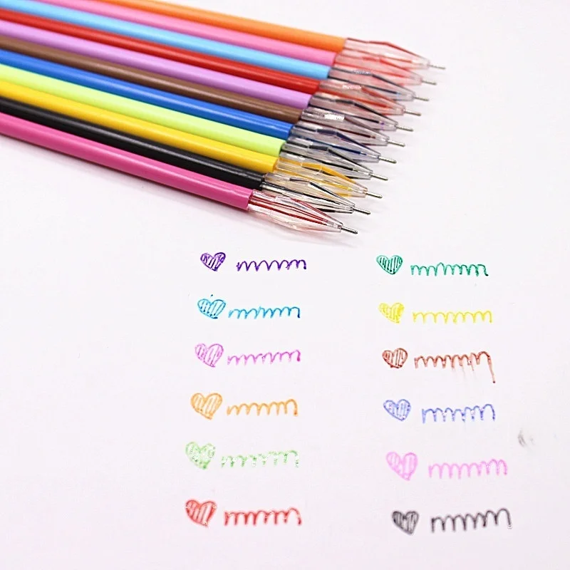 24 Uds. Recambios coloridos con cabeza de diamante, recambios creativos de bolígrafo de Gel de 12 colores, 0,38mm, papelería de oficina, suministros escolares - imagen 4