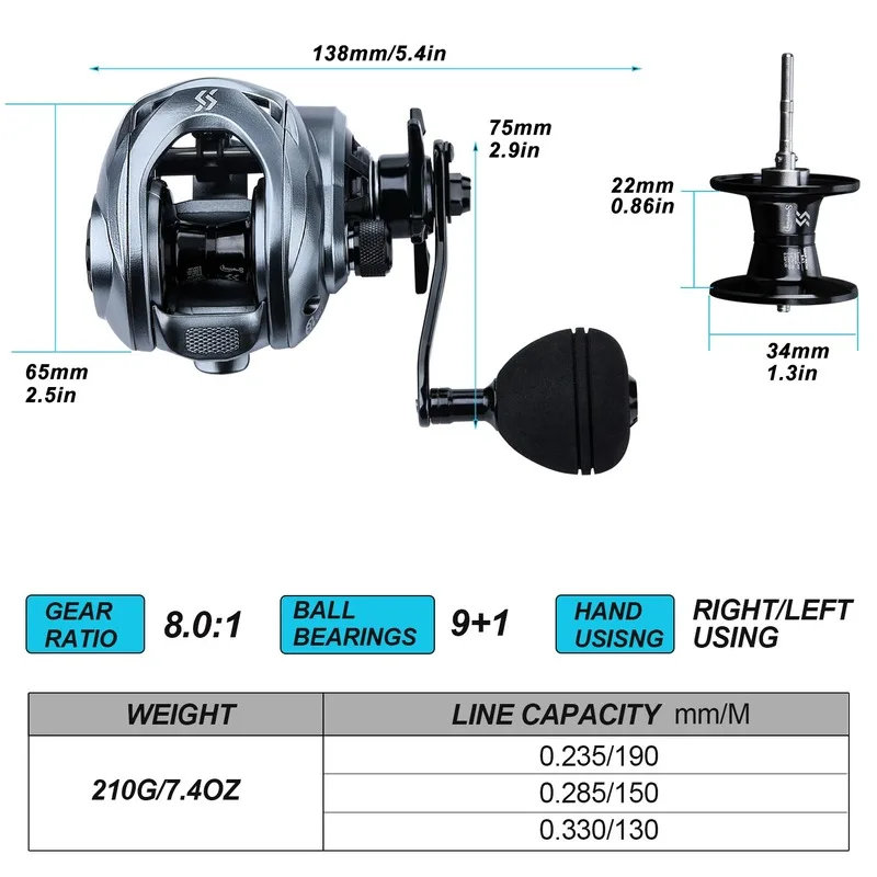 Carrete de Baitcasting Sougayilang de un solo mango 9 + 1BB 8,0: 1 carrete de fundición de alta velocidad frenos centrífugos carrete de Pesca eléctrico - imagen 5