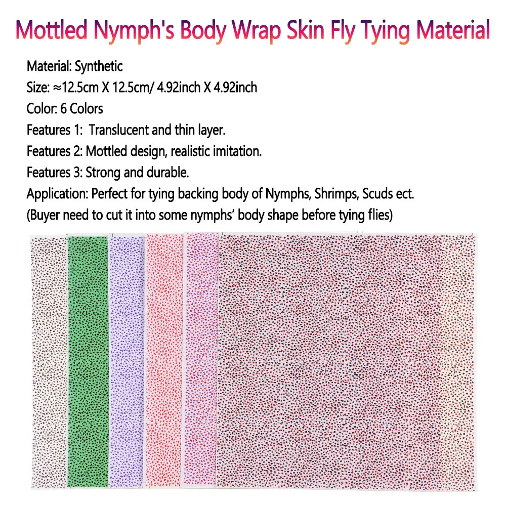 Bimoo 1/3/6 hojas de envoltura corporal de ninfa moteada, Material de atado de moscas para atar el cuerpo de ninfas, camarones, Señuelos de pesca de trucha Scud - imagen 3
