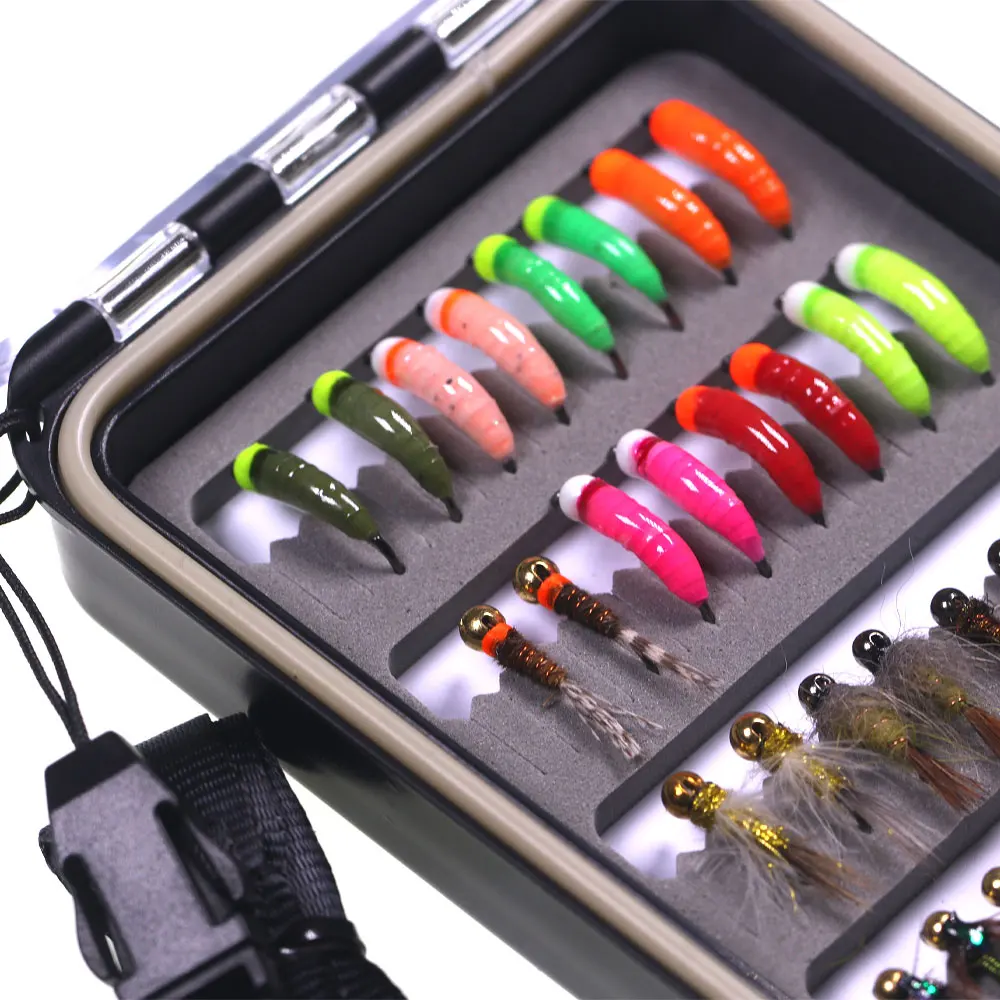 Bimoo-Kit de 32 Uds de moscas, plantilla de cuentas de tungsteno, plantilla de fregadero rápido, plantilla de cobre John Fly luminosa, ninfa, trucha húmeda, Señuelos de Pesca en hielo - imagen 5