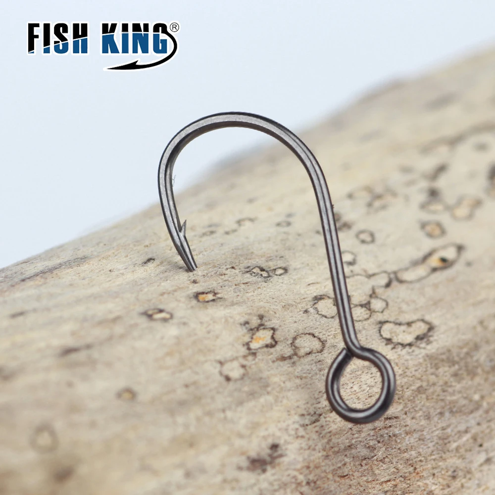 FISH KING-anzuelo de manivela de pesca, aparejos de pesca con púas, ojo grande, afilado, acero al carbono, anzuelos individuales, accesorios para carpa, 20 piezas - imagen 5