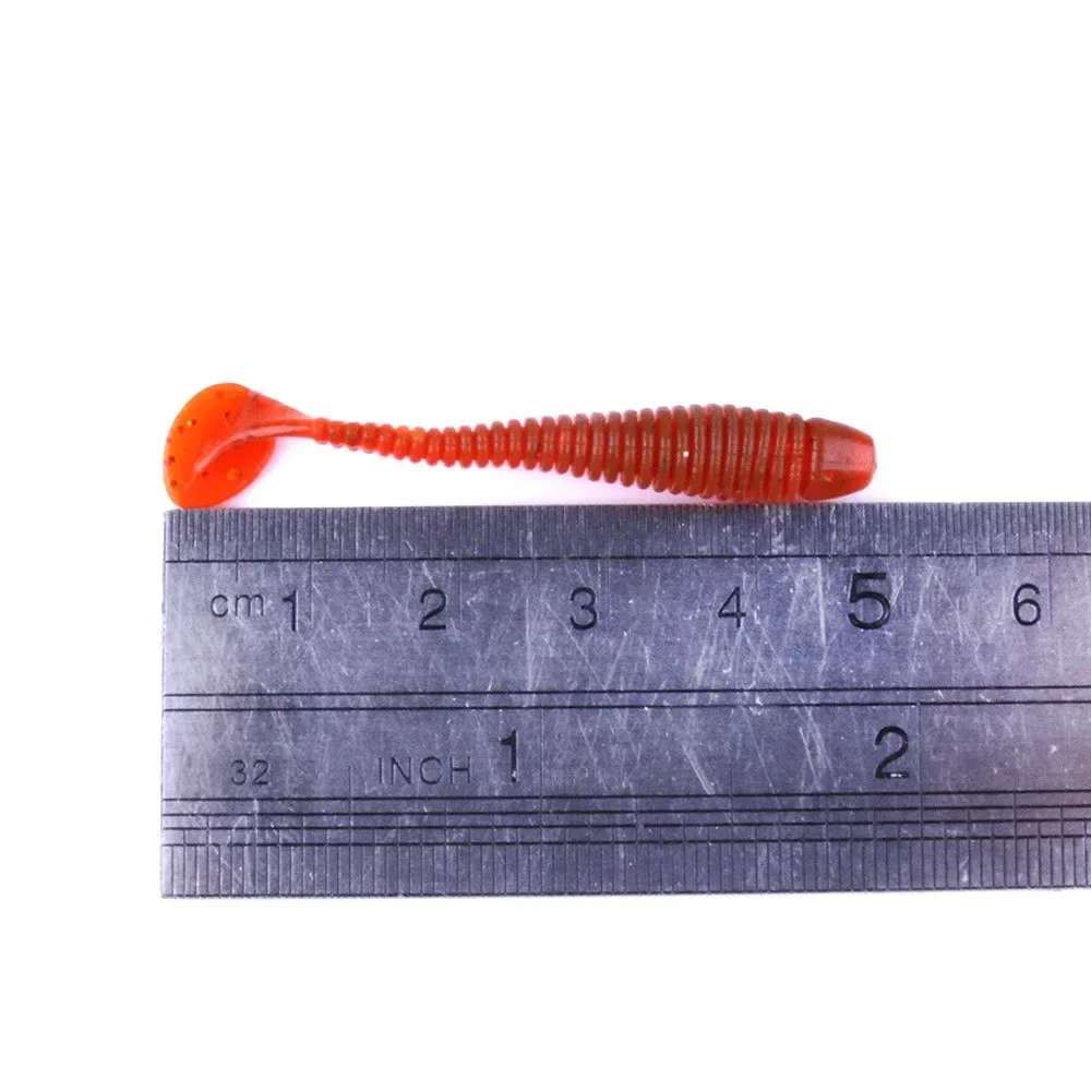 50 unids/lote 5CM 0,6g Mini gusano suave Swimbait cola en T cebo de silicona Wobbler aparejos de pesca para carpa lubina Pike señuelos blandos - imagen 3