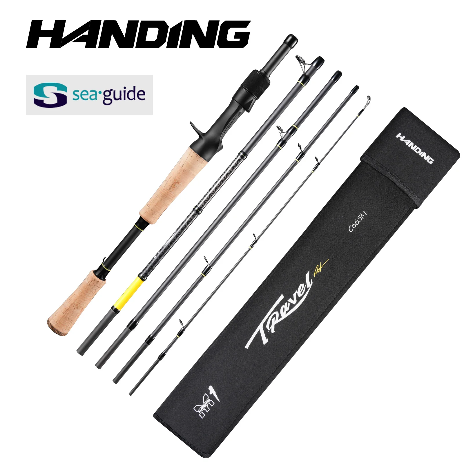 HANDING M1 Caña de Pescar de Viaje, 5-6 Secciones, 40-43cm, Portátil, 30+24Ton, Varillas de Carbono, Anillas Seaguide, Mango de Corcho 2A