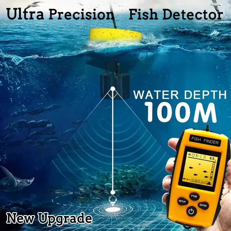 Buscador de profundidad de peces portátil, dispositivo Detector de peces, transductor de Sensor de Sonar, pantalla LCD, Kayak de hielo, orilla, barco, pesca, nueva actualización