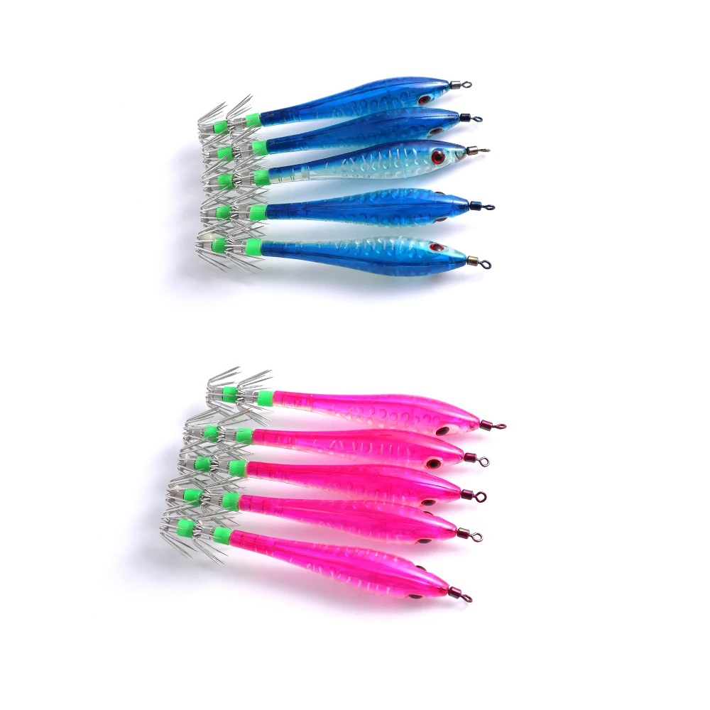 5 uds anzuelos de calamar noctilucentes software de simulación artificial cebo falso, gancho de abrazadera de calamar tubo de soplado pesca camarones de madera - imagen 5