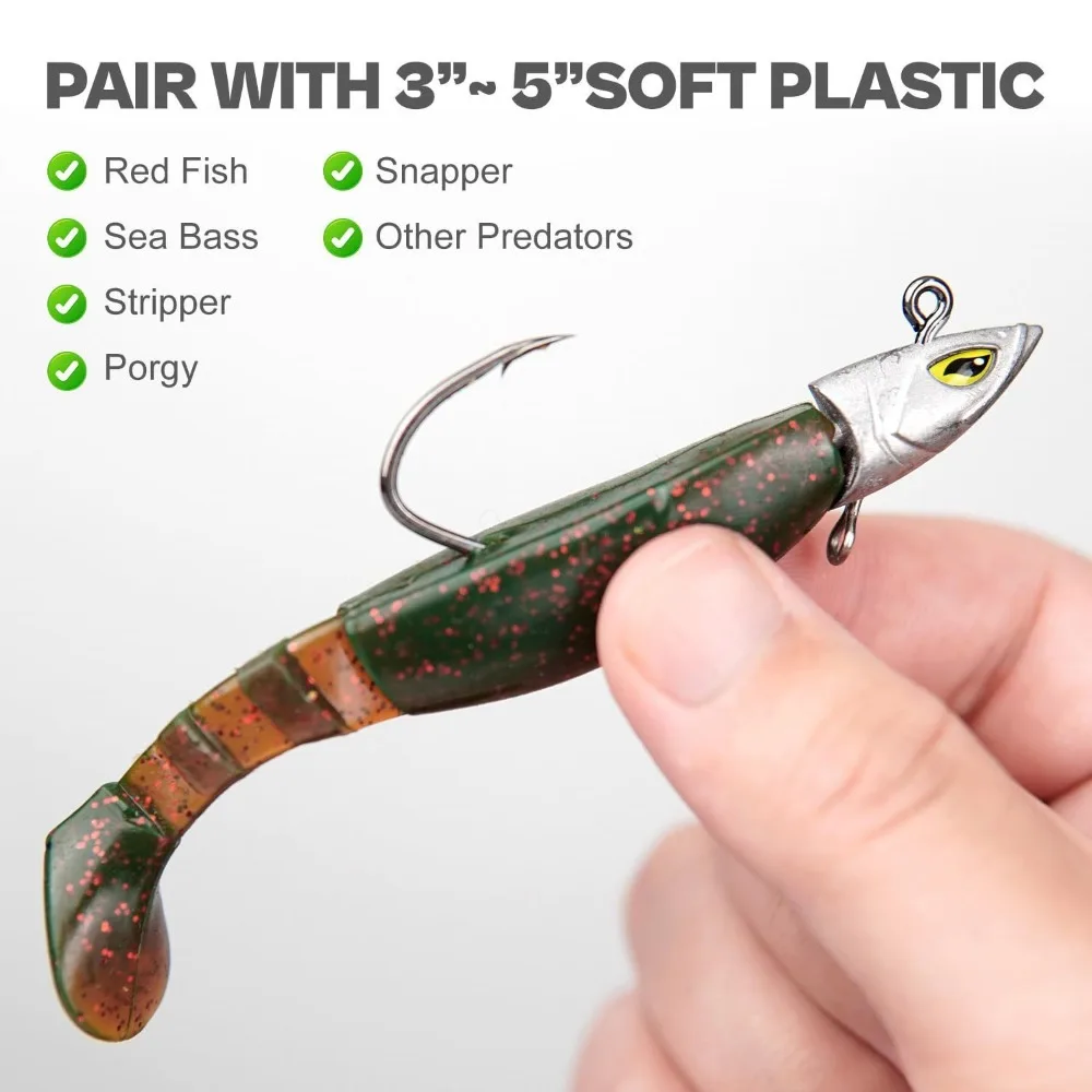 5 uds anzuelo de Metal Swimbait Jig Head plata 14g 21g 28g 42g anzuelos de señuelo de gusano de pesca ojos luminosos de alta resistencia - imagen 5