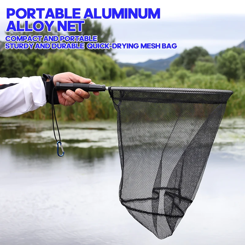 TAIYU-red de aterrizaje de pesca de nailon con mango de aluminio resistente a la corrosión, aparejos de red de mano portátiles sin nudos, herramientas de pesca con mosca - imagen 2