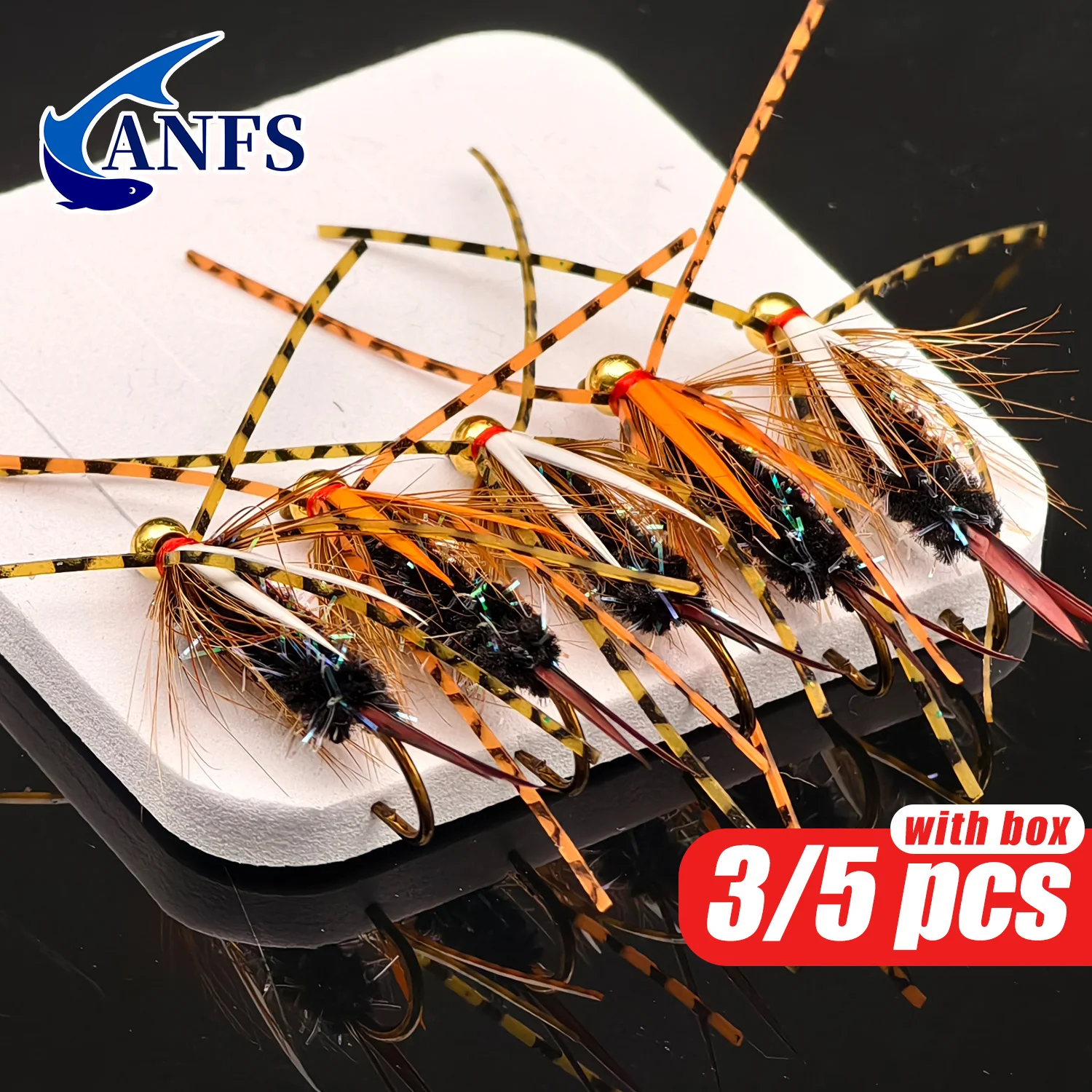 ANFS 3 uds/5 uds cuentas de latón príncipe ninfa Señuelos de pesca con mosca, ninfas húmedas para trucha, salmón y grailismo, moscas de pesca con mosca para pescador