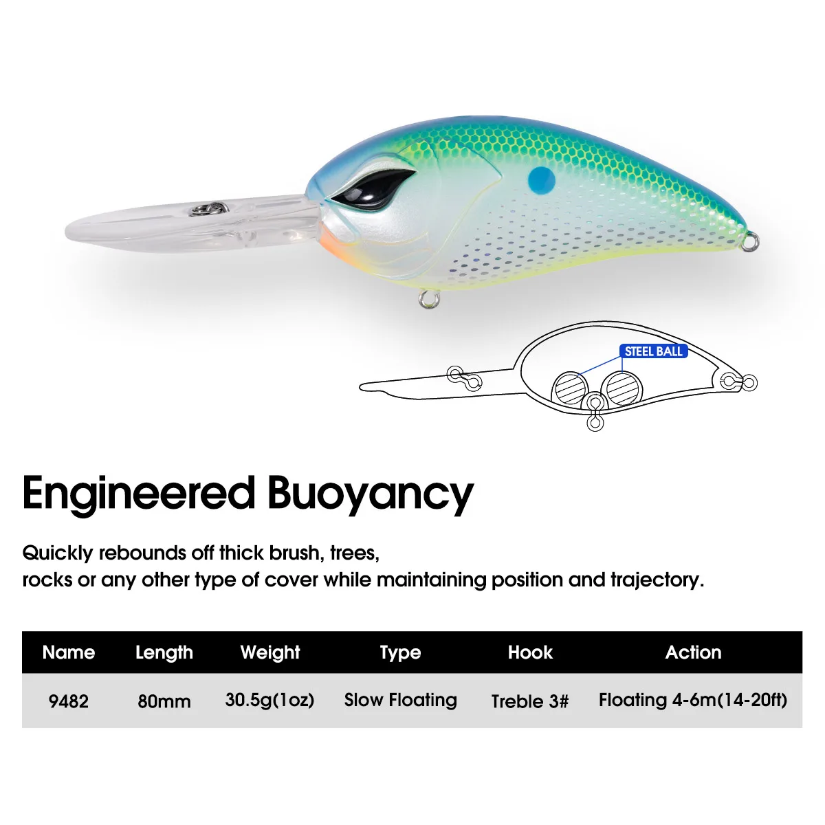 NOEBY-señuelo de pesca Crankbait para buceo profundo, 80mm, 30,5g, pececillo flotante lento, Wobbler, perca de Lucio de alta calidad, señuelos duros artificiales - imagen 4