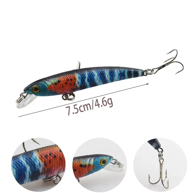 1 Uds 7,5 cm 4,6g señuelo de pesca duro cebo Minnow Wobblers con ganchos aparejos de pesca Isca cebo Artificial Crankbait Swimbait WD-386 - imagen 2