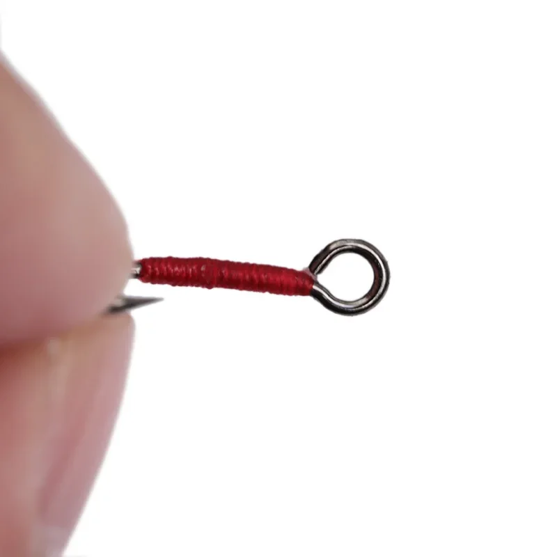 OUTKIT-señuelo pequeño de acero al carbono, anzuelo doble, microojo grande, cuchara de un solo gancho con mango de gancho de tubo para peces pequeños, 10 Uds. - imagen 4