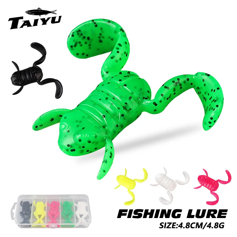 TAIYU 5 unids/set Kit de Señuelos de Pesca de Rana 5g patadas saltar agua rana Topwater señuelo suave agua salada aparejos de pesca de agua dulce