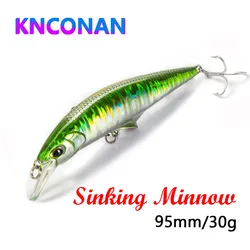 Señuelos de pesca de pececillo que se hunden, peso pesado, 95mm, 30g, cebo duro Artificial de fundición larga, Wobblers de lubina para trucha de agua salada, 1 Uds.