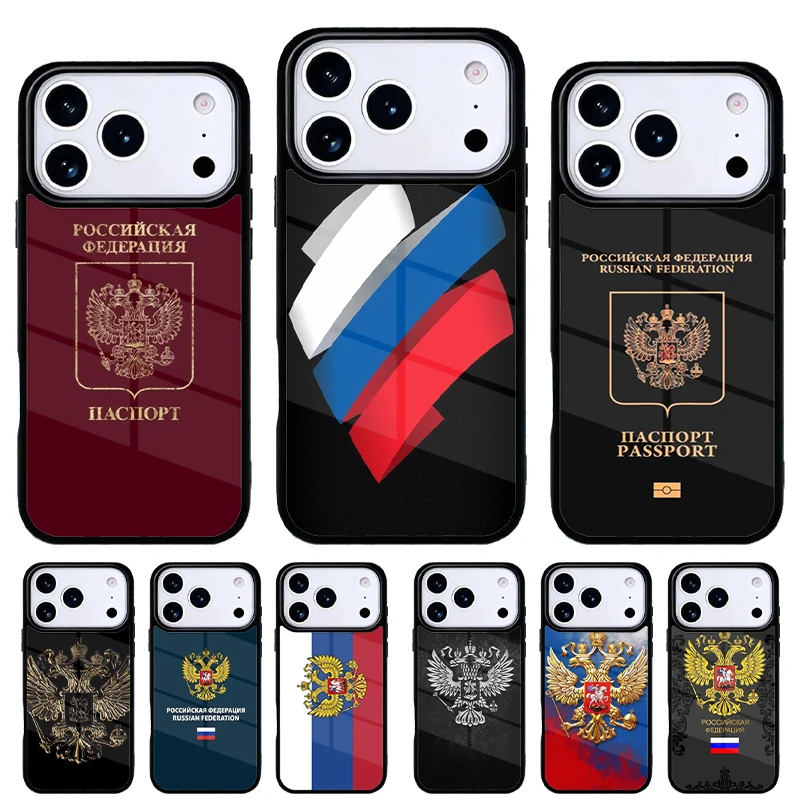 Funda iPhone con diseño de pasaporte ruso – compatible con 13‑15‑16‑17
