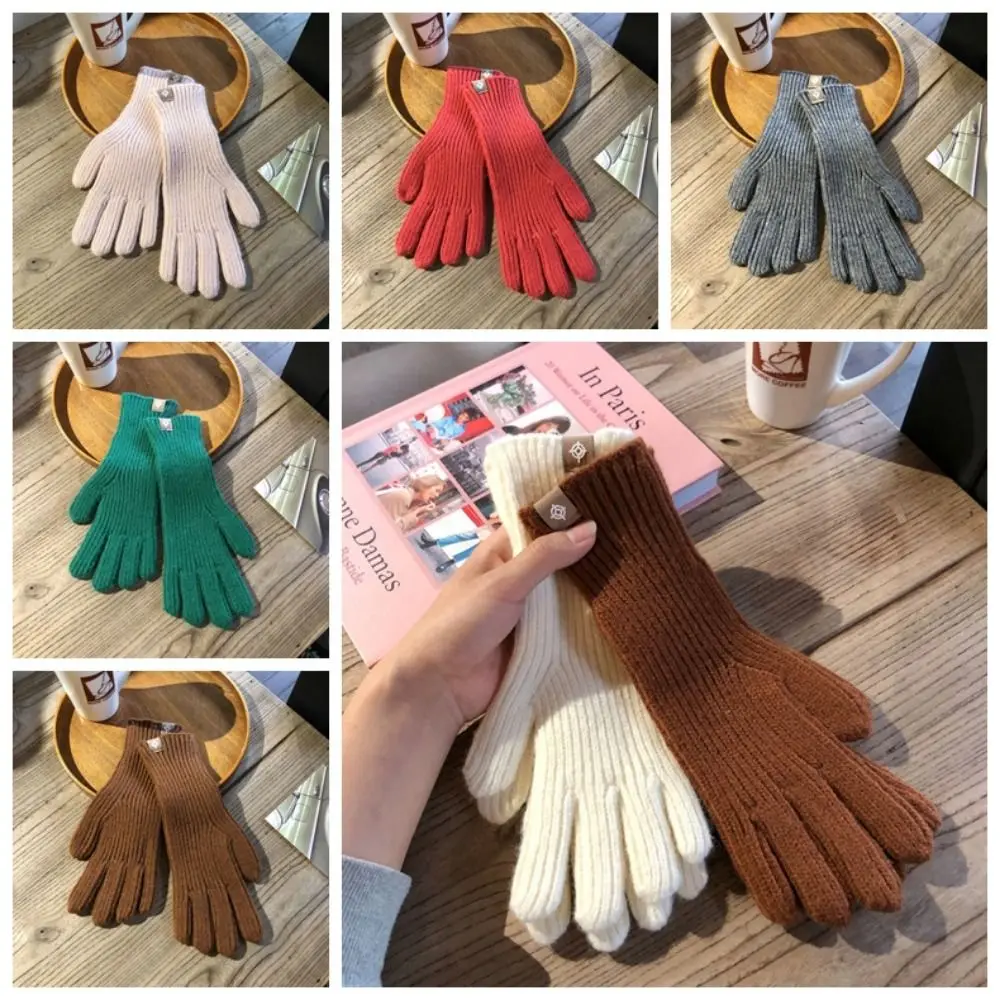 Guantes de punto de Color caramelo para pantalla táctil, manoplas de dedo completo de cinco dedos, cálidos, a prueba de viento, para ciclismo y conducción, otoño - imagen 4