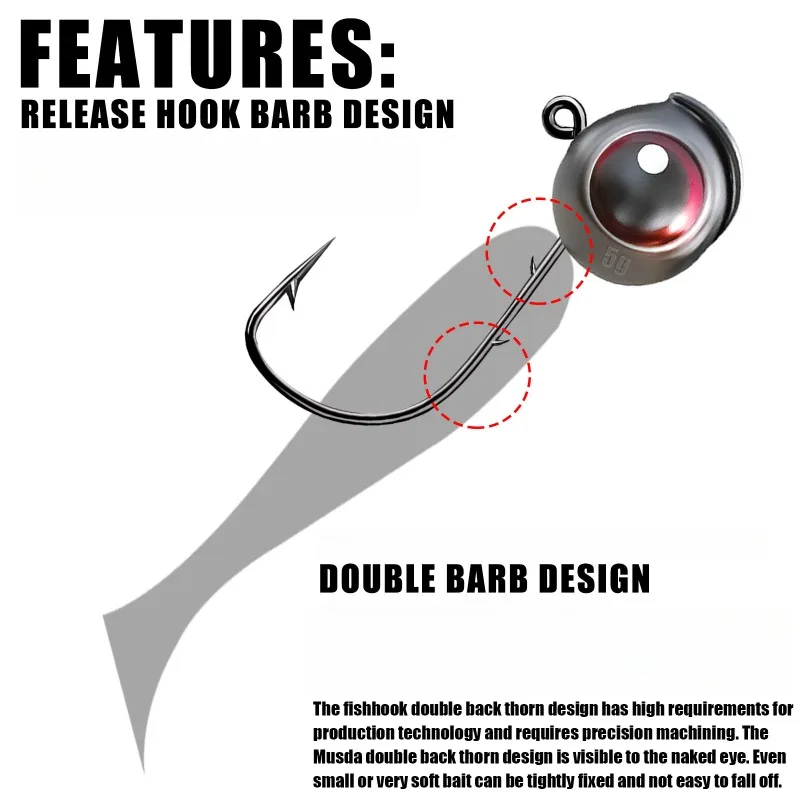 Anzuelos con cabeza de plomo, cebo de Jigging con ojos 3D, raíz de púas, anzuelo Ned, anzuelo ultrafino, cola en T, señuelo suave, aparejos de lubina, 5 uds./10 Uds. - imagen 4