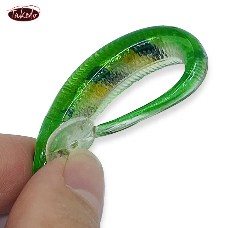 TAKEDO 5 unids/bolsa 7,5 CM 2,2G PVC cola en T Arco Iris señuelo suave agitador delgado cebo suave gusano Señuelos de pesca Wobber para lubina trucha Pike señuelo - imagen 5
