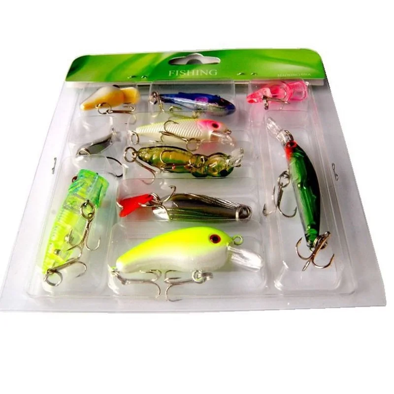Kit de Señuelos de Pesca de 10 unids/bolsa, Minnow ,Crankbait, VIB de pesca en hielo, cuchara de plantilla de Metal Spinnerbait, juego de cebo de señuelo Wobbler para Lucio leurre peche en mer flottant surface dur - imagen 5