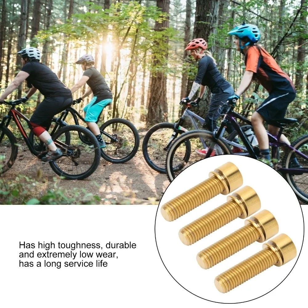 4 Uds tornillos de vástago de bicicleta de aleación de titanio M7x25mm pernos de vástago de manillar de bicicleta dorados/plateados con arandelas tornillos hexagonales internos de vástago