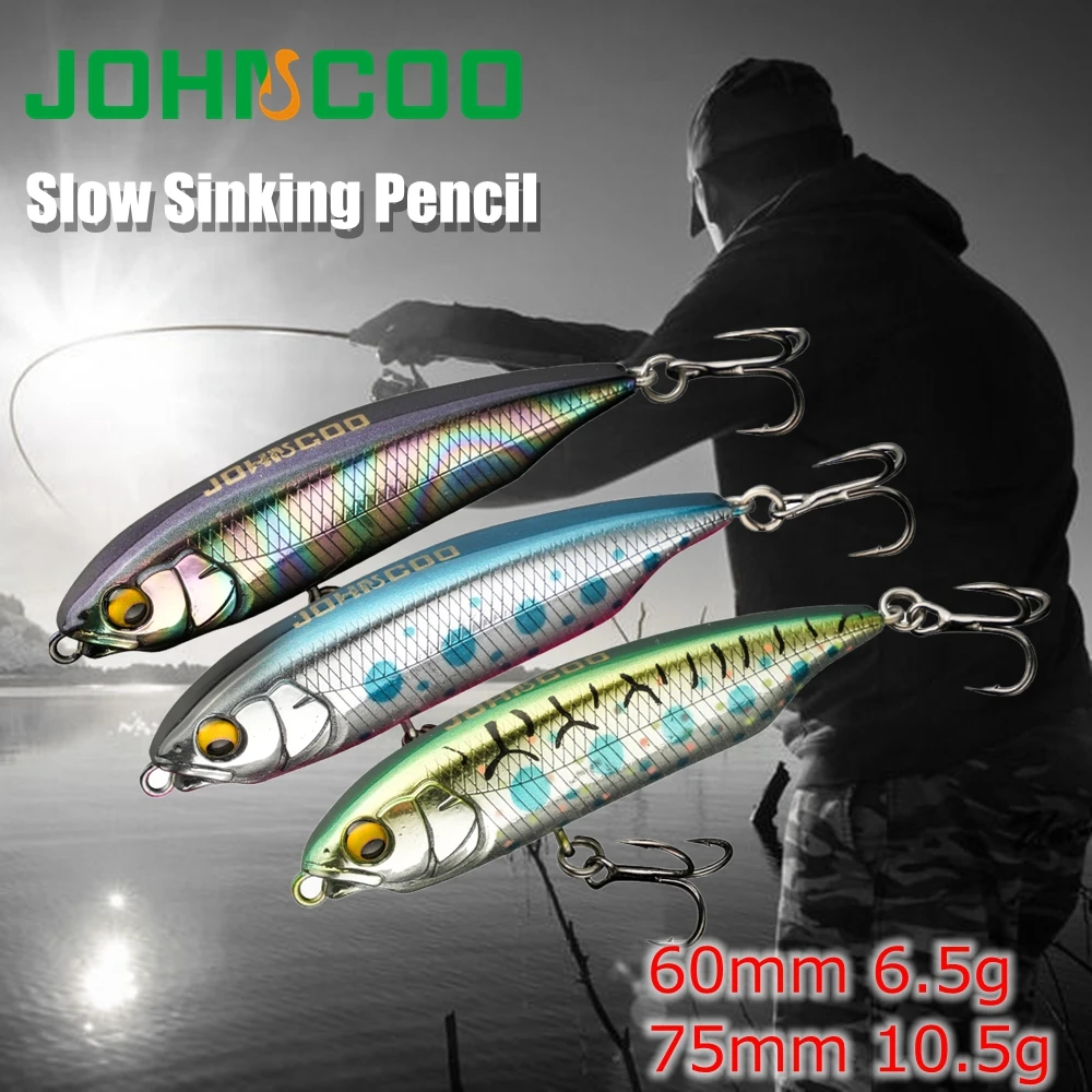 Johncoo-señuelos de pesca con lápiz de hundimiento lento, 60mm, 6,5g, 75mm, 10,5g, cebos duros, Wobblers, señuelo para pesca de trucha - imagen 2