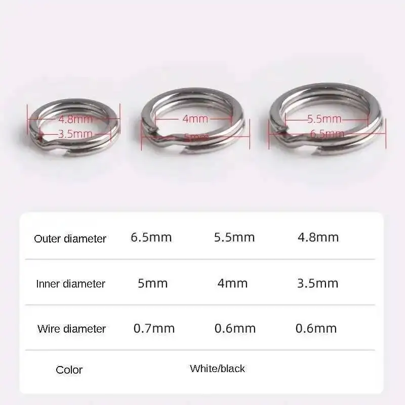 50 Piezas/bolsa Anillas de Pesca a Presión, Anillas de Pesca Divididas, Anillas Divididas de Acero Inoxidable para Señuelos en Blanco, 4.8/5.5/6.5mm, Accesorios de Pesca - imagen 4