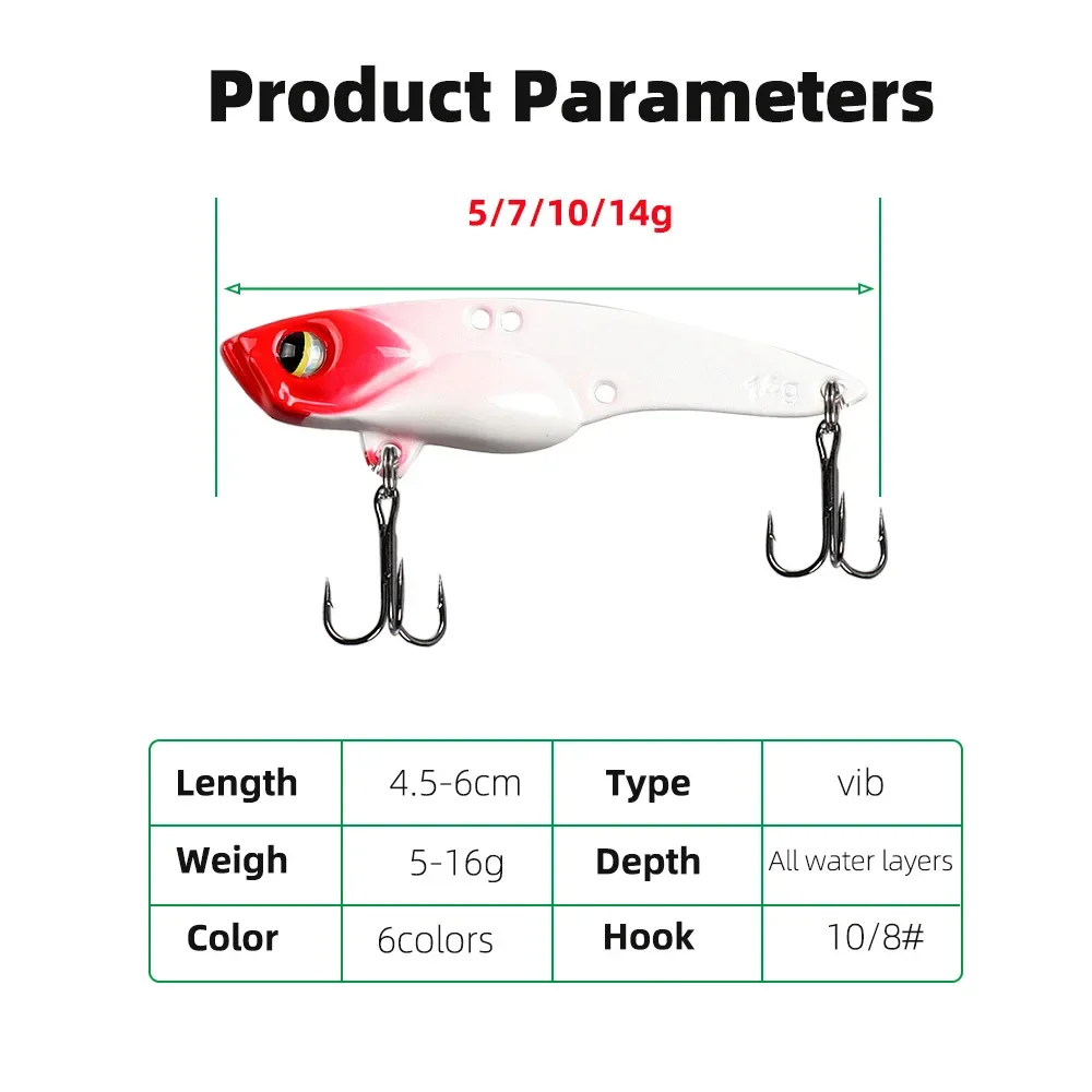 Señuelo de cuchara de plantilla de pesca, cebo de hoja de Metal VIB, Crankbait para trucha, lubina, salmón, 5g, 7g, 10g, 14g - imagen 3
